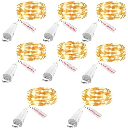 OUSMIN USB Rechargeable Fairy String Lights, 2m/7ft 20 LED Twinkle Lights – Battery Operated for Mason Jars Wedding Centerpieces Decor Table Decorations Christmas