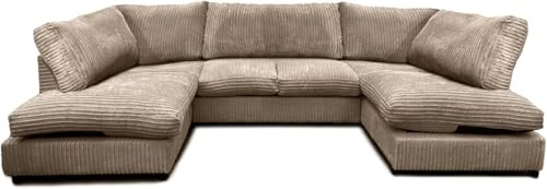 Furniture 786 U Shaped Modular Sofa - Large Sectional Cord Sofas - Elegent 3 Piece Corner Settee Set - 6 Seater Sectional Corner Sofa for Living Room Lounge Indoors (Coffee, High back)