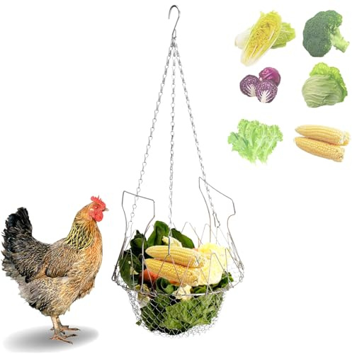 Mangiatoia Appesa Multifunzionale per Polli Oche e Conigli Distributore di Cibo Pieghevole con Rete Rinforzata per Frutta/Verdura Portatile e Durevole per Uccelli, Anatre e Piccoli Animali da Cortile