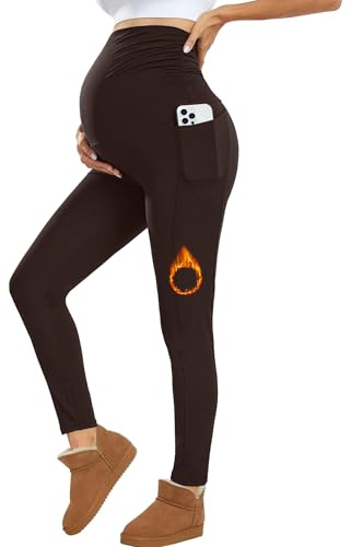 Nlieanuc Mammatights Över Magen med Fickor - Mjuka Gravidleggings med Stöd Yogabyxor för Graviditet Stretchiga Mammabyxor