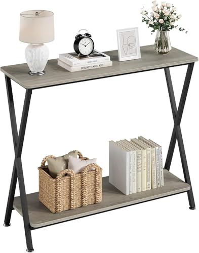 Garvee Consolas Muebles, Recibidores de Entrada Mesa Consola, Uso en Entrada y Salón para Colocar Decoración y Objetos Diarios, Estructura Resistente, 85×30×81 cm, Gris