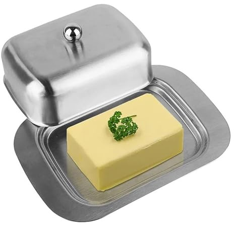Beurrier Beurrier, beurrier en acier inoxydable avec couvercle - Récipient solide for fromage/beurre - Boîte de rangement for cuisine et fromage(Stainless steel cove)