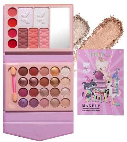 RoseFlower Set di Trucchi - Trucchi per Ragazze, Inclusi Rossetto, Fard, Cipria per Sopracciglia, Ombretto, Pennello, Specchio - Set da Viaggio Mini All-In-One