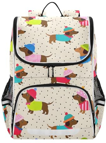 Mnsruu Kinder-Rucksack mit Dackel-Motiv, für Mädchen und Jungen, niedliche Schultasche für Kinder, Büchertasche für Grundschule, mit reflektierenden Streifen