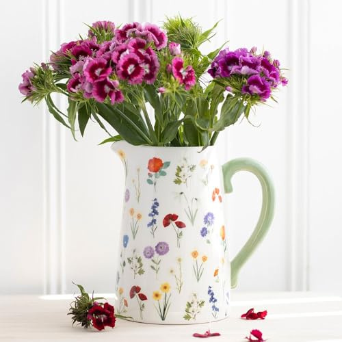 Tech Island Flower Vase, Ceramic Flower Jug, Pitcher Vases for Flower, Garden Ornaments, for Real, Artificial Flower, for Mother's Day, birthdays Room décor (Wildflower)
