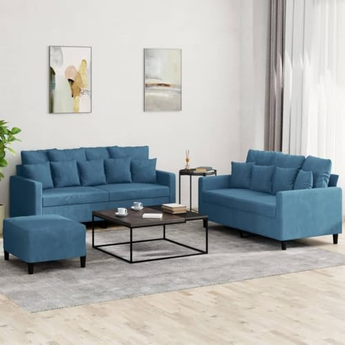 ZQQLVOO Samt Sofagarnitur 3-teilig mit Hocker, Bequemes Velours Sofa Set für Wohnzimmer, Robuste Sitzgarnitur mit Samtbezug und Stabilen Metallgestell, Grau