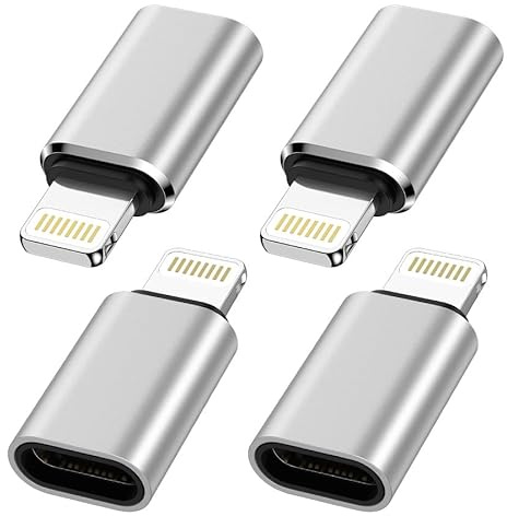 USB C auf Lightning Adapter für iPhone 14 13 12 11 Pro Max i-Pad, 4 Stück Lightning auf USB C Adapter Typ C iPhone Adapter Unterstützt Schnelles Laden/Datenübertragung, Nicht für Kopfhörer/Audio/OTG