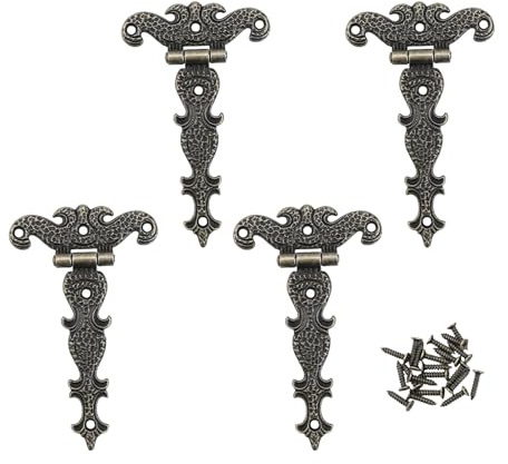 4 x antike T-Scharniere aus Zinklegierung, Vintage-Scharniere, Retro-Scharniere, geschnitzte Hardware für Türen, Schränke, Schmuckschatullen (Bronze)