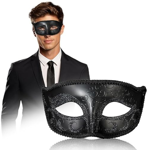 XIABYAYU Venezianische Maske, Maskenball, Venezianische Maske Herren, Maskenball Masken Für Karneval, Halloween, Fasching, Maskerade, Schwarz