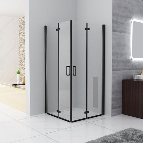 MIQU Duschkabine Eckeinstieg 120x90 cm Falttür Duschwand mit Doppel Faltbar Duschtür Matt Schwarz Rahmen ESG Glas, Drehfalttür komplett Dusche Duschabtrennung Höhe 185cm, ohne Duschtasse