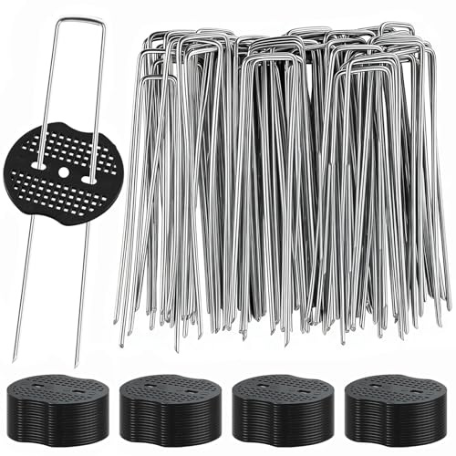 Tronisky Erdanker Bodenanker, 60 Stück Erdnägel + 60 Stück Unterlegscheiben, Unkrautvlies Haken 15cm, Verzinkte Bodenanker, Erdanker Edelstahl für Unkrautvlies, Zaun & Camping, U-förmige Erdnägel