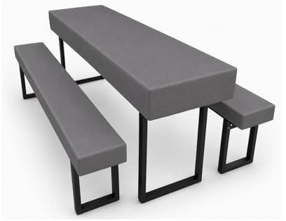 Claseba Set di 3 cuscini per panca da birra con tenuta sicura, composto da 2 fodere per panche e 1 copritavolo da birreria, lavabile, antiscivolo e antivento, colori e dimensioni a scelta (grigio, 220