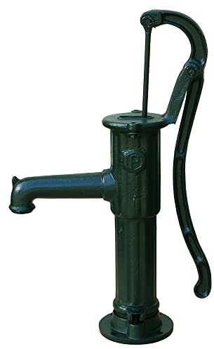 Bevo Handpumpe mit Rund-Flansch Länge 44 cm, Höhe 67 cm, Grauguß grün lackiert