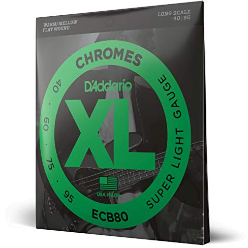 D'Addario XL Chromes Flatwound Basssaiten ECB80, 40-95, Super Light | XL Chromes Flatwound Basssaiten bieten warmen Klang, geschmeidiges Spielgefühl und Haltbarkeit.