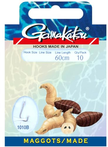 Gamakatsu Maggots 1010B 60cm Hooks - 10 gebundene Angelhaken