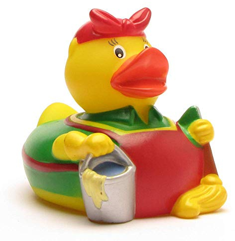 Duckshop I Badeente Putzfrau I Quietscheente Putzfee I L: 7,5 cm I Quietscheentchen I Geschenk für Reinigungspersonal I Präsent Sammler