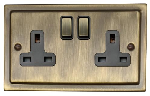 G&H TAB310 Trimline Plate Antique Bronze 2 Gang Double 13A Switched Plug Socket