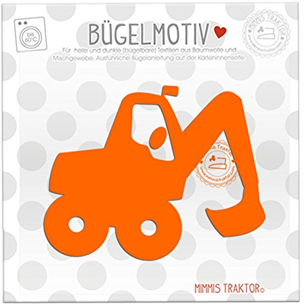 Bügelbild Bagger 11 cm x 9 cm ORANGE Flockfolie Aufbügler Applikationen Bügelsticker für Stoffe Textilien Kinder zum Aufbügeln Flicken
