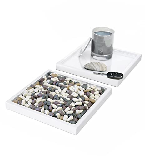 Vladon Dekoschale Maya, Made in Germany, moderne Dekorationsschale eckig, Weiß Hochglanz, 2er-Set (20 x 1,8 x 20 cm)