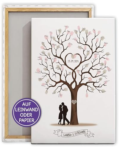 FEENSTAUB Hochzeitsbaum personalisiert, Gästebuch Alternative Hochzeit, Fingerabdruck Hochzeit, Weddingtree, Leinwand Gästebuch, Hochzeitsbaum Fingerabdruck, Baum auf Leinwand oder Papier