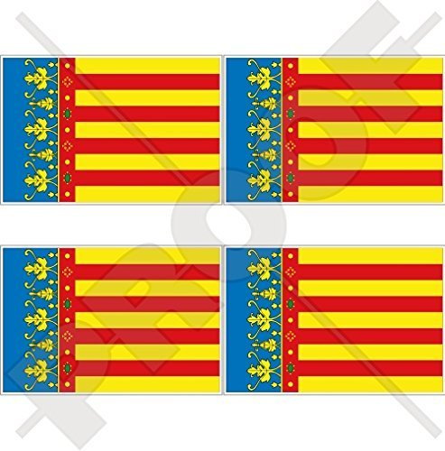 VALENCIANISCHE GEMEINSCHAFT Flagge, Fahne SPANIEN Valencia, Valencianische Gemeinschaft Spanisch 50mm Auto & Motorrad Aufkleber, x4 Vinyl Stickers