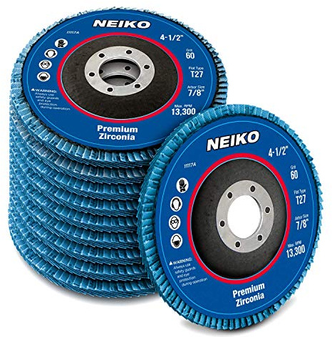 NEIKO 11118A 10 Stück Zirkonia Fächerscheiben 10,4 cm für Winkelschleifer, Körnung 80, flache T27-Schleifscheibe, 11,4 cm Fächerscheibe, 2,2 cm Dorn Schleifscheibe, Fächerscheibe für Holz- und