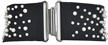 Cheerlife Perlen Stretch Gürtel mit Metall Schnalle 7,5cm Breiter elastischer Taillengürtel Damen Hüftgürtel für Kleider Heam Pullover
