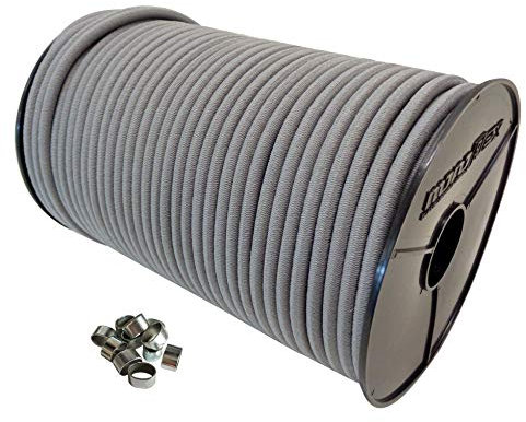 6mm 40m Expanderseil Gummiseil + 40 Würgeklemmen mit PE Mantel Gummileine Planenseil Seil Plane in Grau