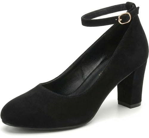 Womens Ladies Block Heel Ankle Strap Work Court Evening Dress Girls Shoes Pumps UK Size 3-12