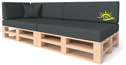 Pillows24 - Palettenkissen 6-teiliges Set | Palettenauflage für Palettensofa | Rückenkissen & Sitzkissen für Europaletten | Palettenmöbel für Indoor & Outdoor mit UV-beständig | Made in EU | Graphit