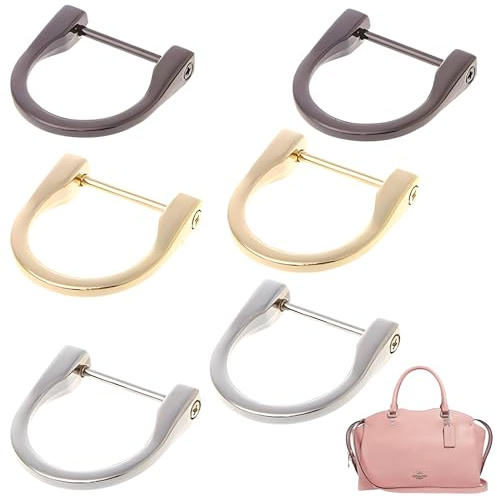 CAILI 6 Stück Metall D-Ring,Schnallen mit D-Ring-Schraube,1.46 abnehmbare Tasche Strap Haken für Handtasche und Geldbörse(Gold, Silber, Nickel Schwarz)