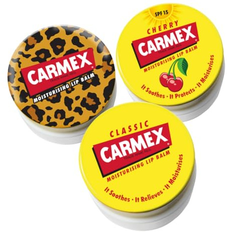 Carmex Lip Balm Pot Mixed Pack of 3 (Cherry, Classic & Wild), 7.5 g (Pack of 3)