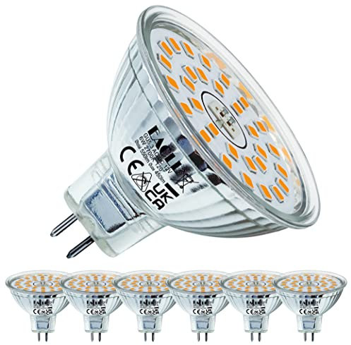 EACLL GU5.3 LED Warmweiß 6W Ersetzt 50W Halogen MR16 Glühbirne, 6er-Pack, 550 Lumen 2700K Leuchtmittel, AC/DC 12V Flimmerfrei Strahler, Abstrahlwinkel 120 Grad Spot, Nicht Dimmbar Reflektorlampen