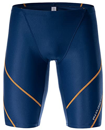 MY KILOMETRE Jammer Swimsuit Mens Solid Swim Jammers Endurance Long Racing Training Swimsuit Dark Blue