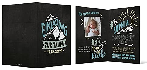 20 x Einladungskarten zur Taufe - Text und Foto einfach individuell selbst gestalten DIN A6 Klappkarte für Mädchen oder Jungen - Schiefer Berge