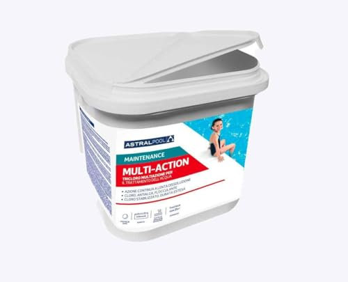 Multiaction Tricloro Pastiglie multiazione senza rame da 250 g a lenta dissoluzione ad azione clorante, alghicida e flocculante. TRATTAMENTO COMPLETO, ELIMINA LE ALGHE per L’ACQUA LIMPIDA. (10 Kg)