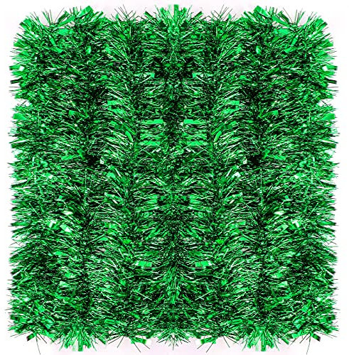 Guirnalda de Espumillón Verde para Navidad, 12 m para Árbol, Suministros para Colgar en Fiestas, Decoración de Techo y Mesa, Interior y Exterior