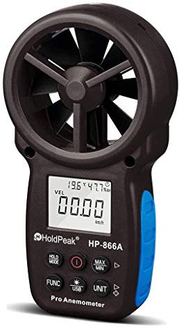 JJJ Digital anemomètre Mètre de Poche CFM avec Connexion USB - Compteur de Vitesse du Vent Mesure la Vitesse du Vent + la température + Point de rosée + débitmètre d'air