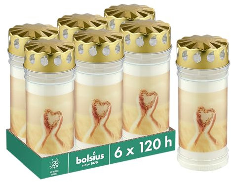 Bolsius Lumini funerali – Bianco – Set 6 pezzi – Lunghezza durata 120 ore – Candela funebre & Memoriale – Con Motivo – Corona – Senza Olio di Palma – Nr. 5