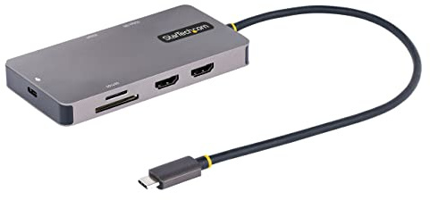 StarTech 8-in-1 USB-C Dock, Dual 4K 60Hz HDMI, 5Gbit/s, GbE, SD, 100W | USB-C Multiport Adapter, Mini Dock, USB-A Hub, MicroSD, DP 1.4 MST, HDR, Reiseadapter, Windows, Ubuntu