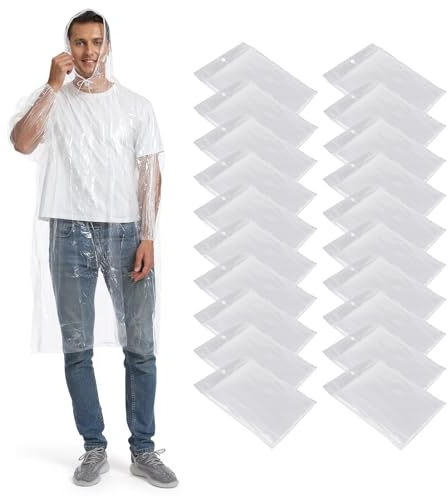 Opret 20 Pack Rain Ponchos, Disposable Emergency Ponchos Bulk Unisex Waterproof Raincoat for Adults with Drawstring Hood