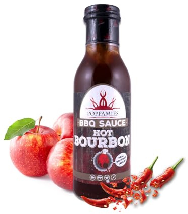 Poppamies Scharfe Bourbon BBQ-Sauce - Geeignet für Gegrilltes und Burger sowie als Dip und Kochsauce - Schärfegrad 6/10-410g