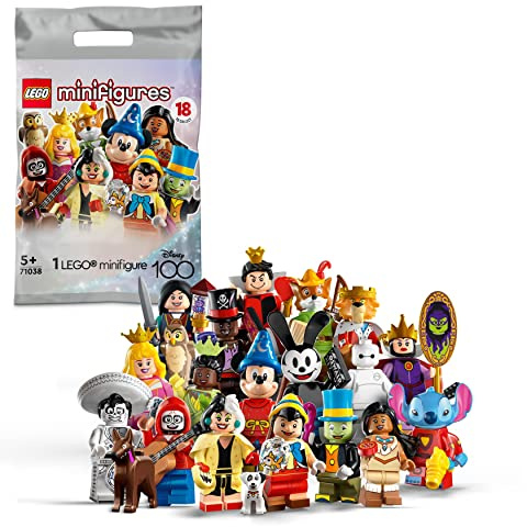 LEGO 71038 Minifiguren Disney 100, 1 von 18 Charakteren zum Sammeln, Überraschungstüte mit Spielzeug zum Bauen mit Micky Maus, Stitch, Mulan & mehr (1 Stück - zufällig gewählter Stil)
