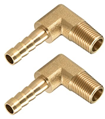 PATIKIL 2pz Ottone 90° Gomito Raccordo Connettore Tubo Raccordo Oro Tono | 6mm Spinato x 1/8 PT Maschio Barb Flessibile Raccordo, per Acqua Tubo