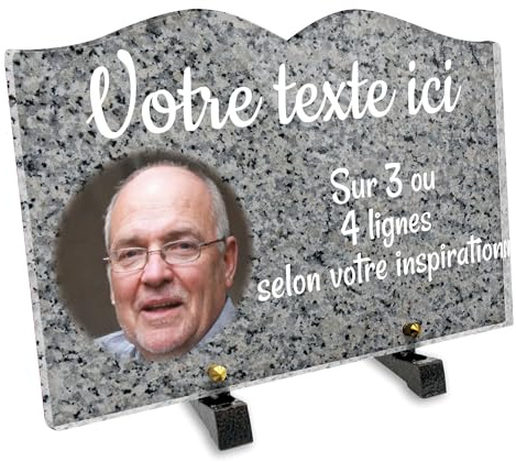 Plaque funéraire Livre avec photo personnalisable en plexi motif Granite 2, différentes tailles, épaisseur 6mm, personnalisée sur plusieurs lignes 30x20 cm