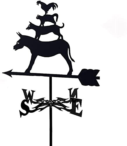 segnavento in Ferro battuto da Cortile Indicatore di direzione del Vento con banderuola, Asino retrò Cane Gatto Gallo Design Intagliato Cavo, Strumento di misurazione della direzione del ven