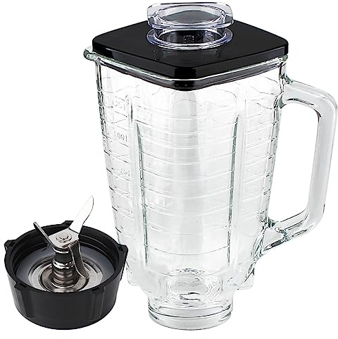 LMEI Replacement Parts 5-Cups Square Top Glass Jar Assembly With Blade，Compatible with Oster Classic Series Blender and Osterizer blender