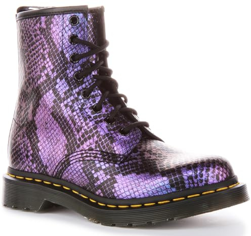 Dr. Martens 8 Eye Boot, Amfibier Kvinnor, Svart/Blå Viper Croc Emboss, 36 EU, Svartblå Viper Croc Emboss, 36 EU