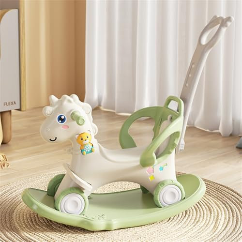 TikTakToo 3In1 Kinder Schaukelpferd Schaukeleinhorn mit Rutschauto Rutscher Schaukeltier Mädchen Und Jungen Schaukelstuhl (hellgrün/weiß)