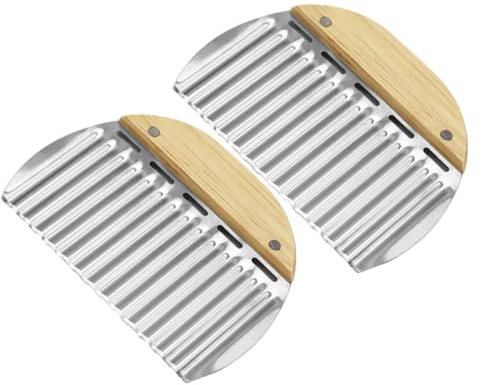 MAGICLULU Praktisches Küchengerät Küchenutensil mit Holzgriff aus Edelstahl Wellenförmiger Kartoffelschneider 2 Stück für Wellenkartoffeln und Gemüse für Zuhause